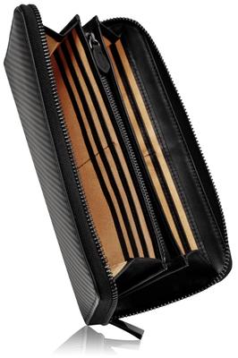BLANZE Long Italian Carbon Round Separate Coin Purse Men's Wallet, Leather, YKK, Zipper, (Champagne Gold)