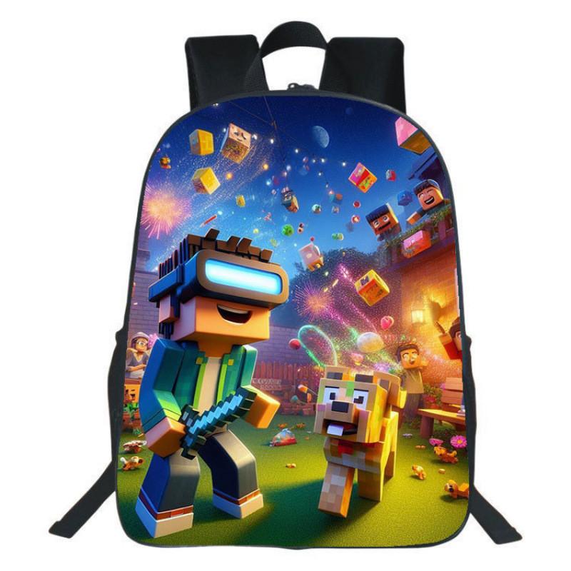Minecraft Backpack For Kids With Printed Design Nylon School Bag With Padded Straps For Elementary Students