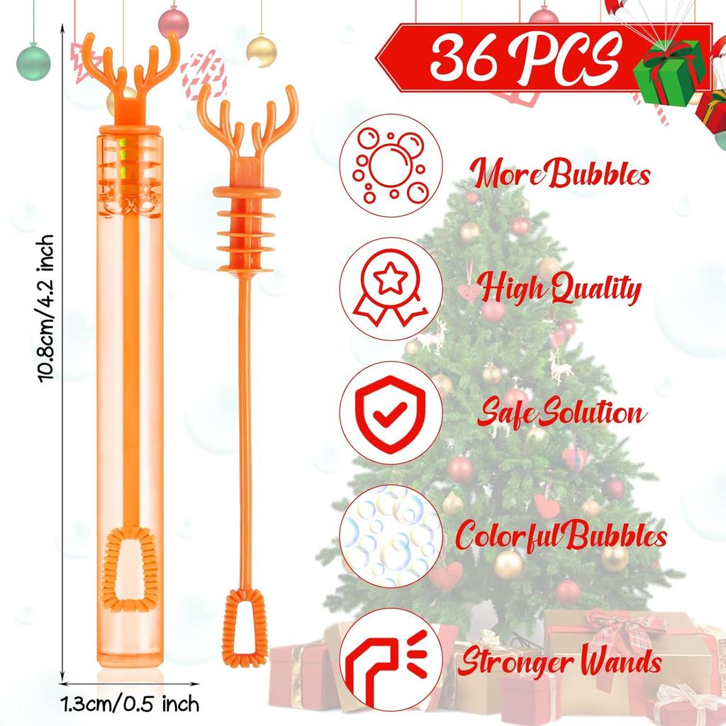 DERAYEE 36Pcs Christmas Bubble Wands for Kids Bulk, Xmas Mini Bubbles Party Favors Christma Toys Gift for Boys Girls Christmas Classroom Awards,