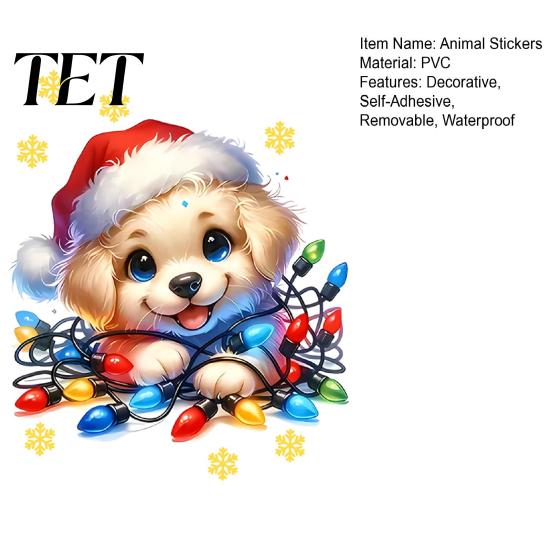 Waterproof Refrigerator Stickers Christmas Cute Puppy Wall Stickers, PVC Decals, Peel And Stick Animal Holiday Dog Decals Art Decor for Home
