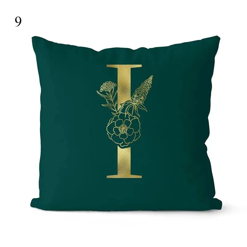 1Pc Green Pillow Cover 45*45cm Gold Letters Throw Pillow Cushion Cover Car Home Decoration Sofa Cushion Covers Pillowcase