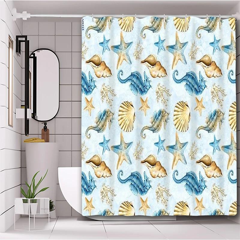 Sea bottom creature shell water plant Bathing Curtain Bathroom Shower Curtain Waterproof With 12 Hooks Home Deco
