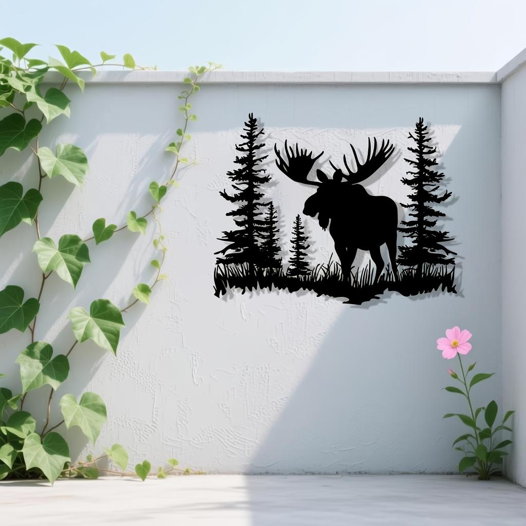 1pc Metal Wall Art Moose Pine Tree Wilderness Nature Decor Weatherproof Holiday Gift