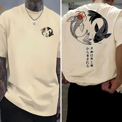 Koi Harajuku Japanese Pattern Men's T-shirt Summer Daily Outdoor Sports Street Casual Comfortable