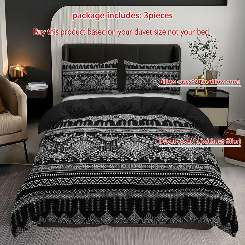 

3Pcs Bohemian Black And White Geometric Bedding Duvet Cover Set Ethnic Tribal Bedding Quilt Set Southwestern Theme Modern Duvet Cover Set&EU Single(135x200cm)