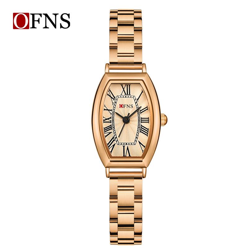 OFNS Women's Artistic Retro Barrel-Shaped Quartz Watch with Roman Numerals