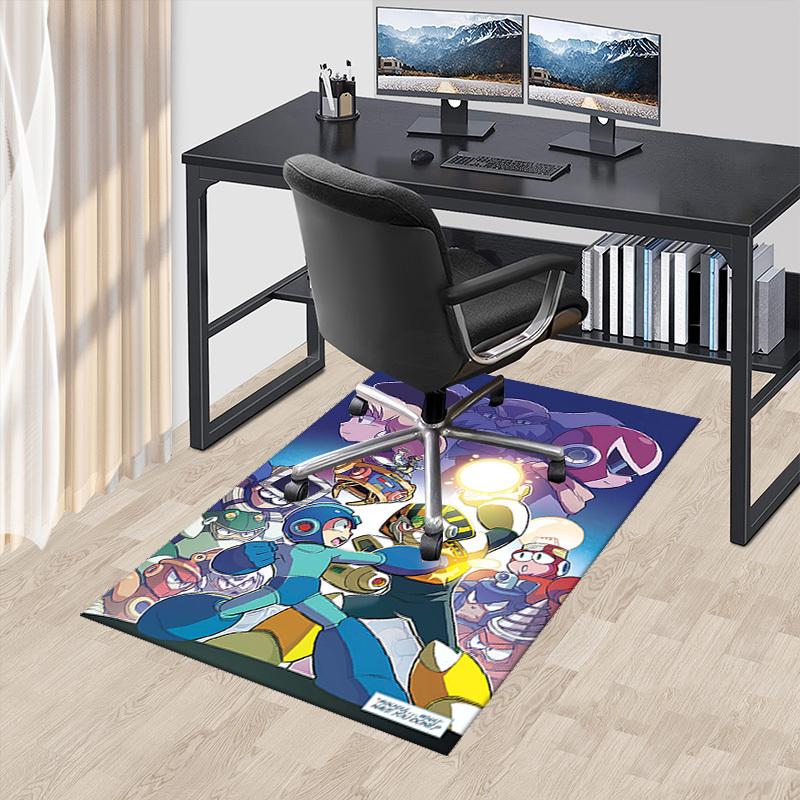 1pc Mega Man Anime Cartoon Design Office Chair Mat Non-Slip Carpet for Home Decor, Living Room, Bedroom, Game Room - Perfect Gift for Fans!Y042