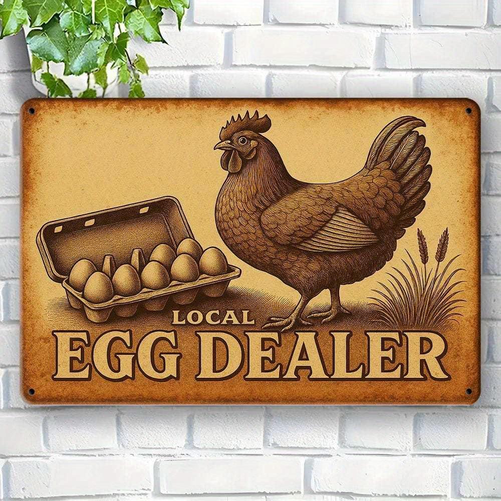 

Local Egg Dealer rustic rooster metal sign, 8x12 inch. чистый
