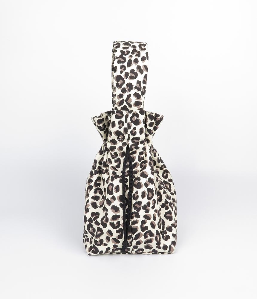 A By A 22 Leopard Print Mini Drawstring Bucket Bag Ivory