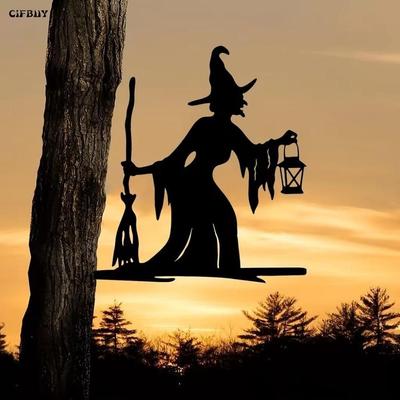 Figura de Linterna de Bruja de Hierro Forjado Decoración de Jardín Artesanía Metálica Anticorrosión