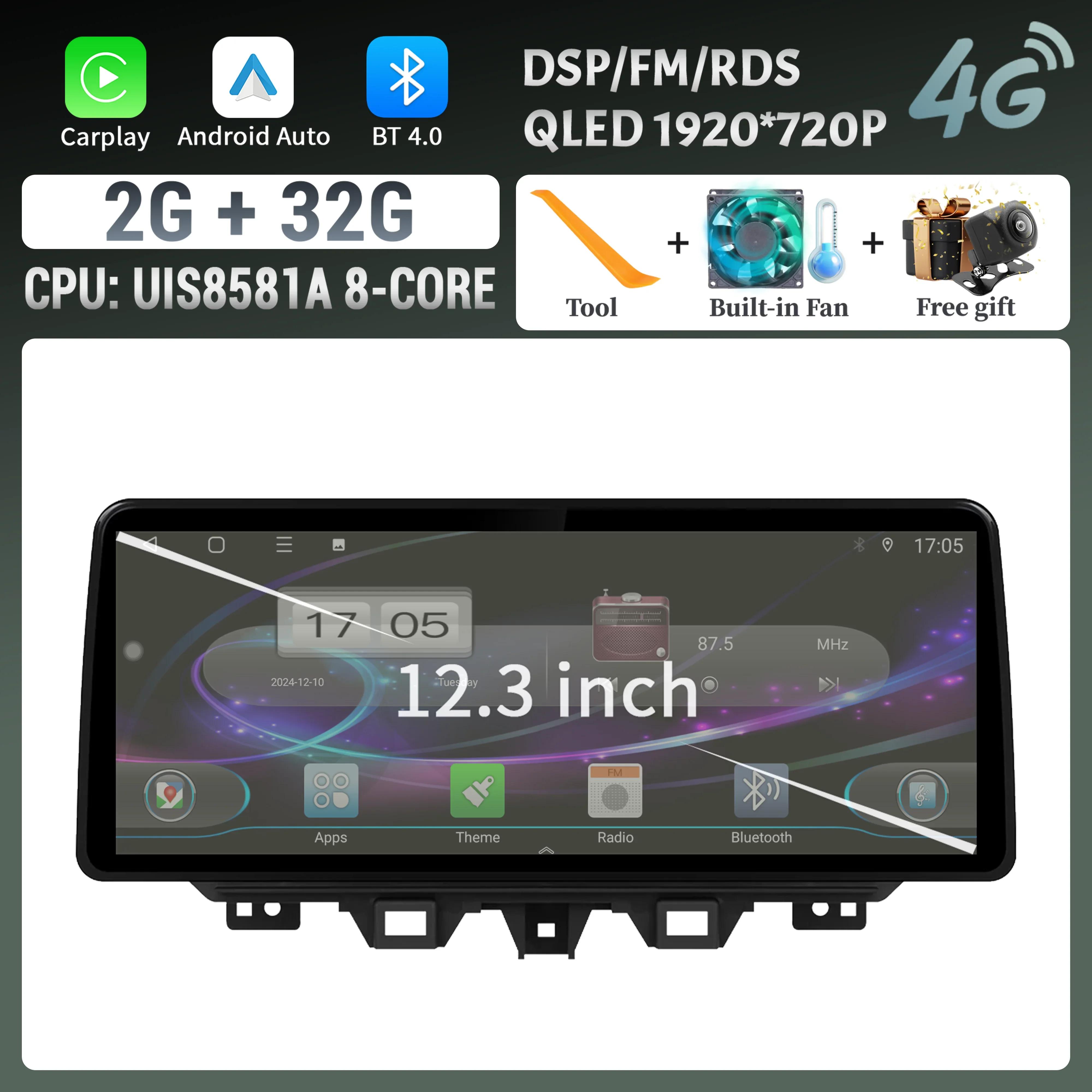 

12,3 дюйма Для Hyundai Tucson 2017-2021 Автомагнитола Мультимедиа Навигация Беспроводной BT CarPlay 4G GPS Мультимедийный головной блок Экран CHINA