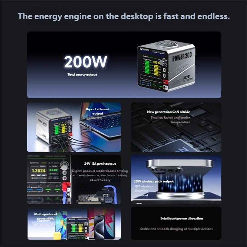 MECHANIC Power 200 Desktop Fast Charging Power Station for Mobile Phone Tablet Multi-port Desktop Charging Station Power Supply