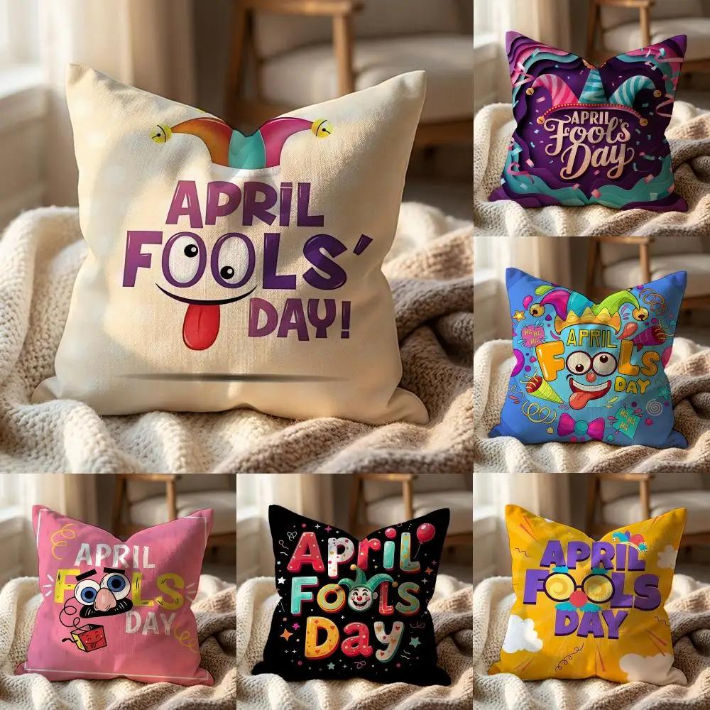 Holiday April Fools Day Cushion Cover MultiScene Pillow Cover for Home Car Reversible Soft Durable for Daily Use