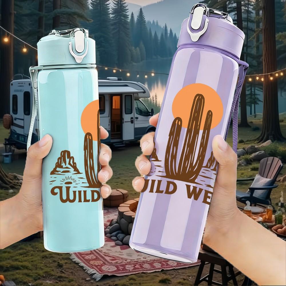1PC Wild West Cactus Desert Print 750ml Color Plastic Sports Water Bottle Leakproof Flip Straw Lid Suitable for Sports Office Home Use