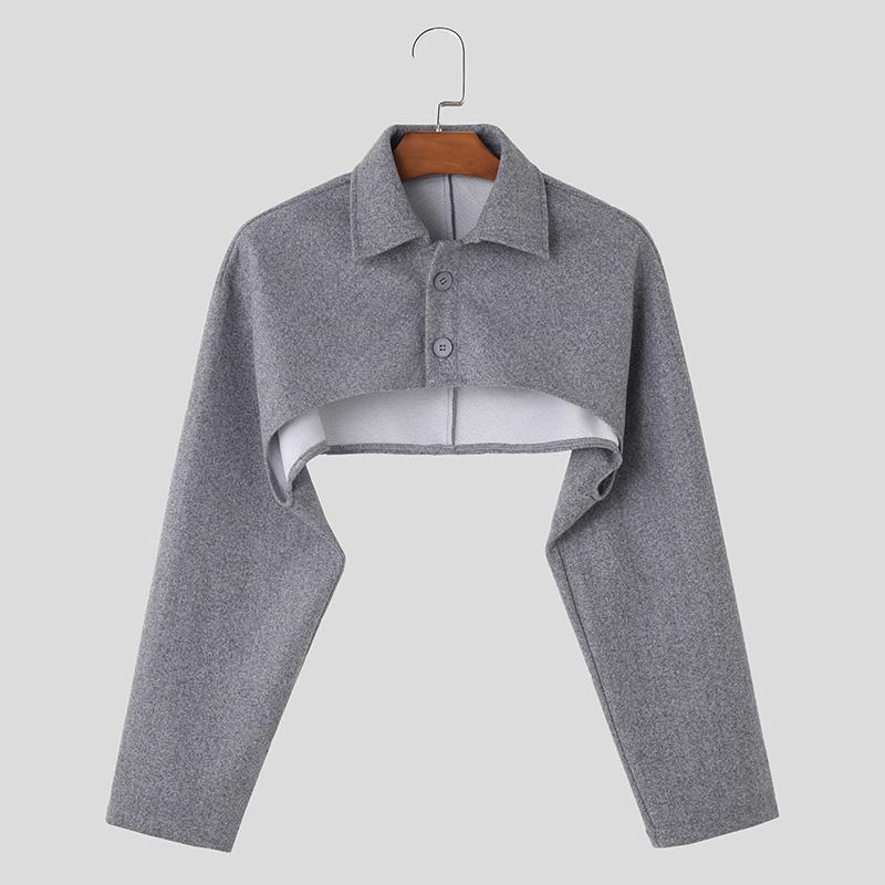 INCERUN Menn Lapel Collar Langermet Fleece Crop Topper Kåper