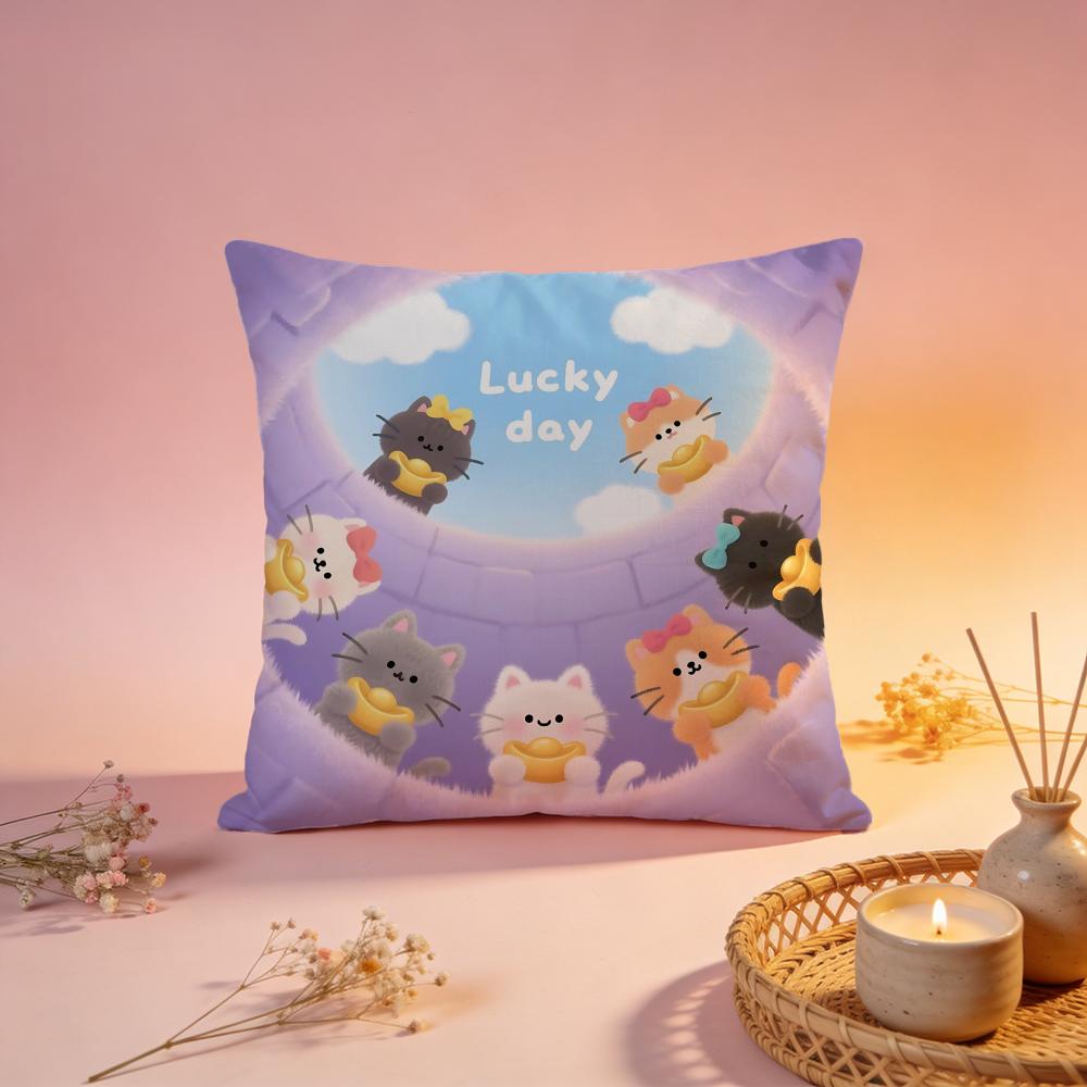 Lucky Cute Cat Group Cushion Cover Comfortable Durable Pillow Cover MultiScene for Home Office Car Sofa