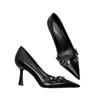 2025 Neue High Heels Spitzschuh Kleidschuhe für Damen Stiletto Luxus Damen Lackleder Hochzeitsschuhe Flache Bankettpumps