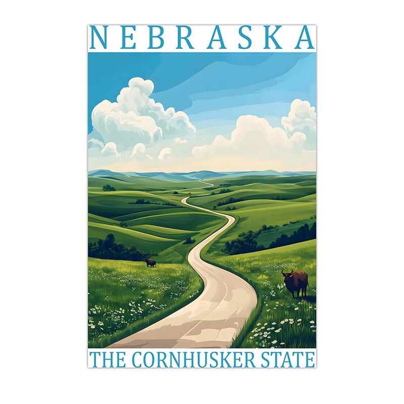 USA State Vintage Wall Art, Retro Landscape Canvas Painting, American Natural Scenery Poster Prints for Living Room Home Decor