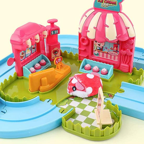 Mini Playset Plush Hamster Mini Ice Cream Playground Long Playset Hidden Gameplay for Track Toys Play House