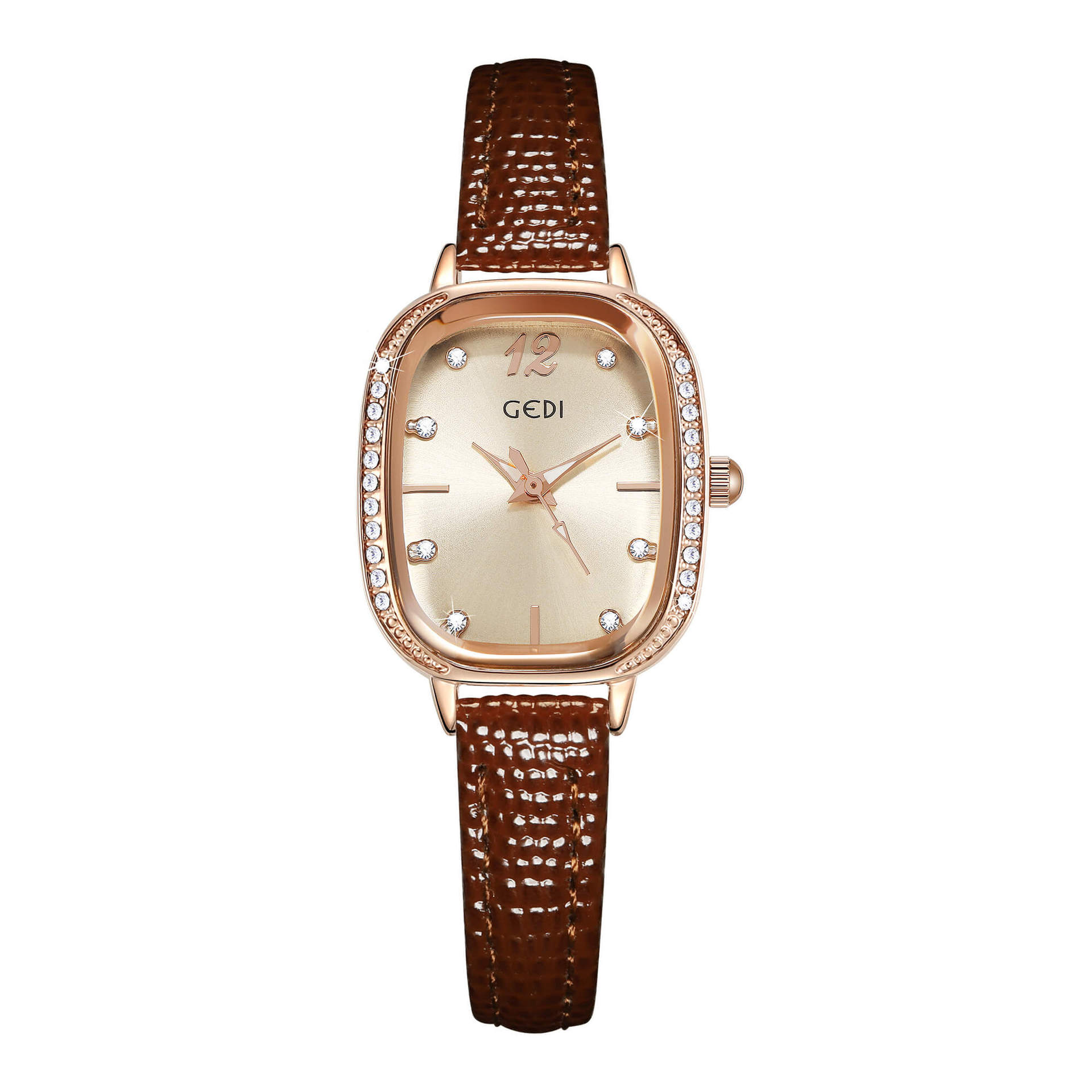 Girls  High-Value Diamond-Encrusted Oval Compact Fashion High-End Leather Quartz Watch