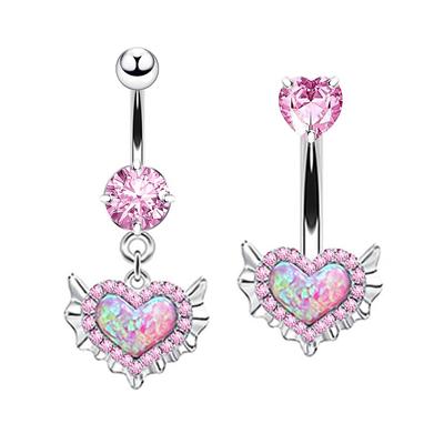 Ensemble de boucles d'oreilles papillon et piercing nombril en forme de cœur avec aile en zircon rose