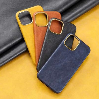 Leather Case For Iphone 14 13 12 11 Pro Max Plain Pu Skin Microfiber Lining Metal Camera Circle Higher Lens Protect
