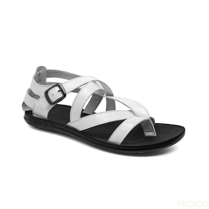 Moda 2025 Sandali Romani con Cinturino Incrociato Scarpe Outdoor Guida Vera Pelle Sandali Uomo Tinta Unita Estate Casual Scarpe da Spiaggia Homme Zapatos