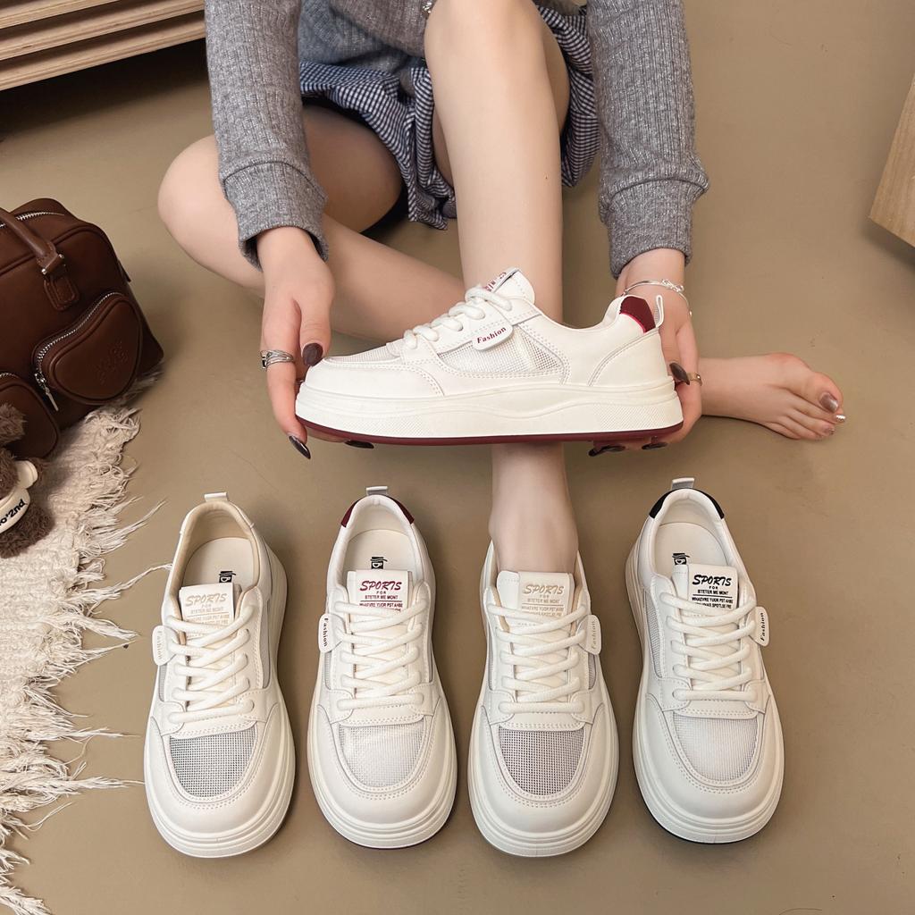 Stepping On Shit Feeling Leather Little White Shoes Women's 2025 Spring New Versatile Platform Sports Board Shoes Non-slip Waterproof Sports Shoes