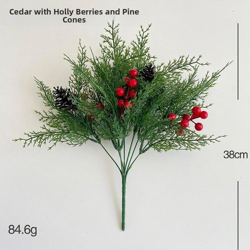 Fake Red Berry Artificial Norfolk Pine Branches Elegant Realistic Christmas Pine Needles Plastic Green Artificial Plastic Plants