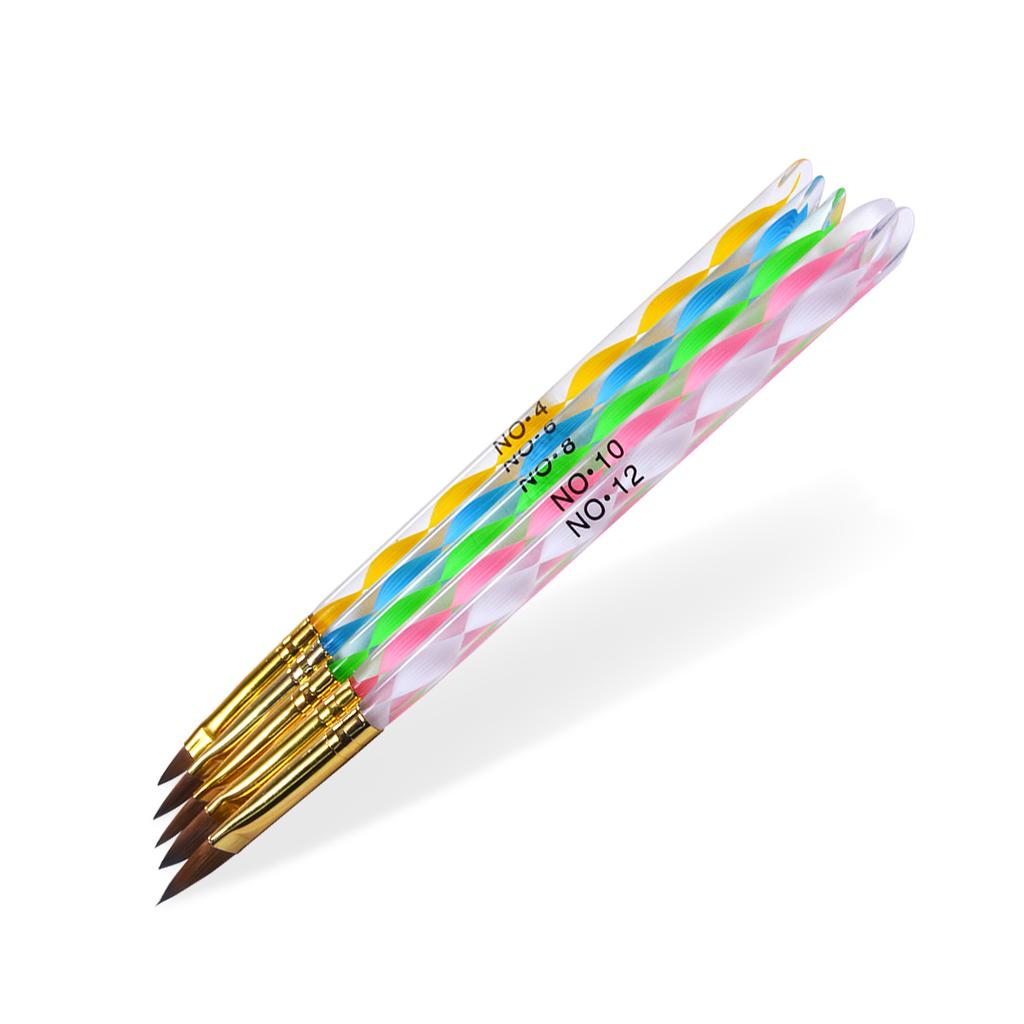 Set of 5 Acrylic Brushes Size 4, 6, 8, 10, 12