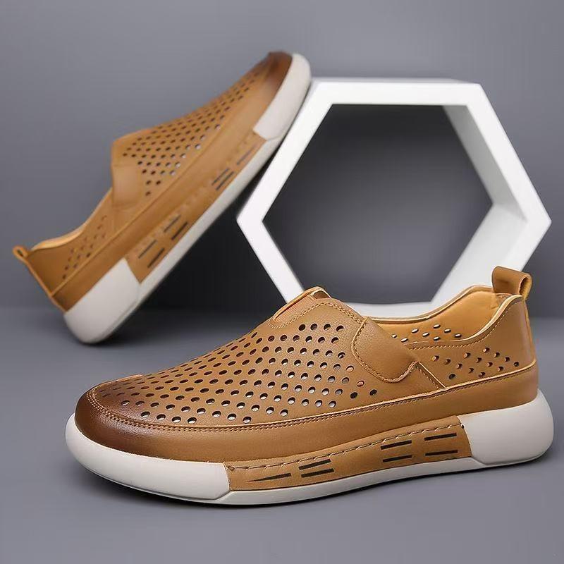 One-pedal hollow men's shoes summer casual British shoes trend versatile breathable men's hole shoes leather sandals