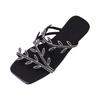 Summer women's square headed rhinestone flat bottomed beach slippers