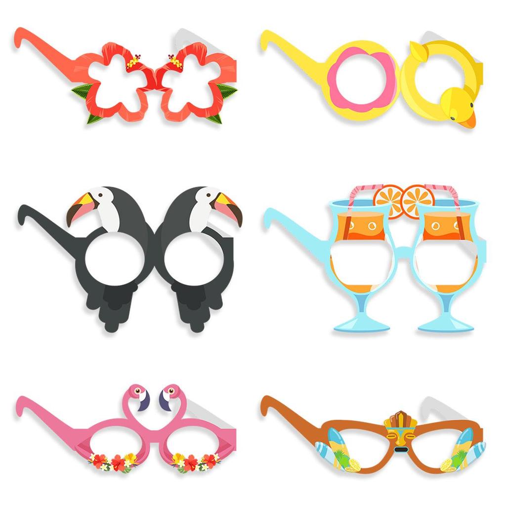 Hawaiian Party Parrot & Flamingo Paper Glasses - Summer Fun Theme