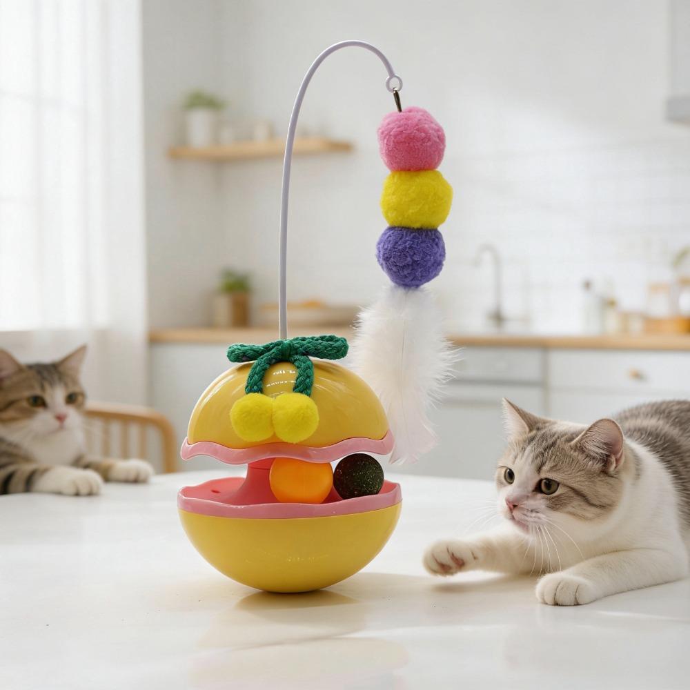 Feather Attachment Hairball Feather Teasing Cat Stick Tumbler Design Anti-Boredom Tumbler Cat Teasing Stick Fur Ball жёлтый