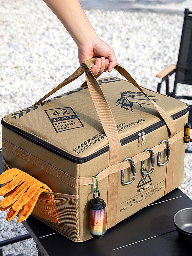 30/42L Camping Kitchen Organizer Waterproof Oxford Cloth Insulated Folding Box with Adjustable Shoulder Strap for BBQ Meat