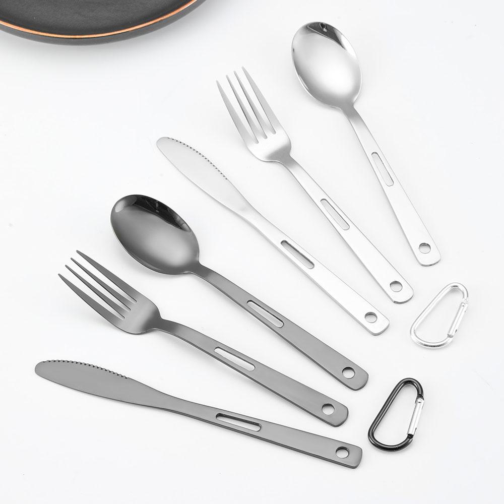 Jaswehome 3pcs Portable Camping Utensils Stainless Steel  Steak Knife Dinner Spoon Food Fork Outdoor Tableware Set  Kitchenware