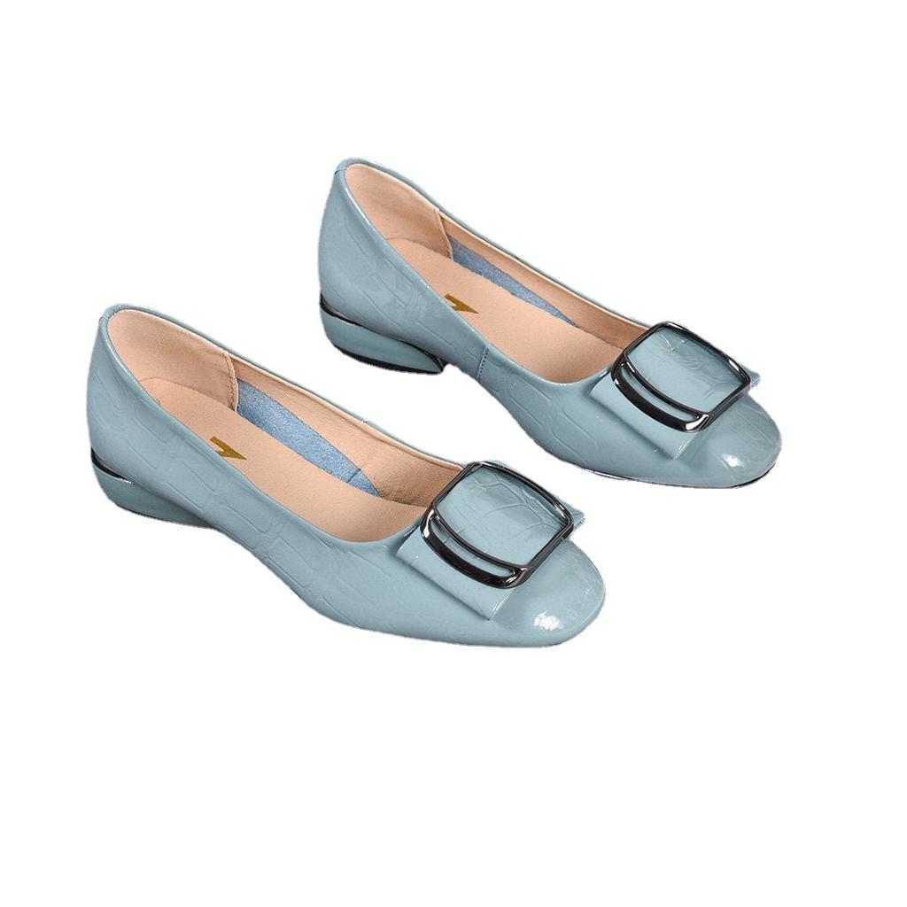 Round Head Flat Sole Single Shoes Women's Shoes Spring New Round Buckle Cow Patent Leather Shallow Mouth Women Comfortable