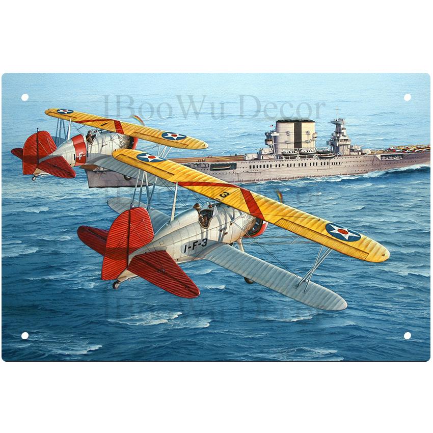 Airplane Fighter Vintage Metal Signs American Style Aircraft Wall Sticker Painting Poster Pub Bar Room Decor