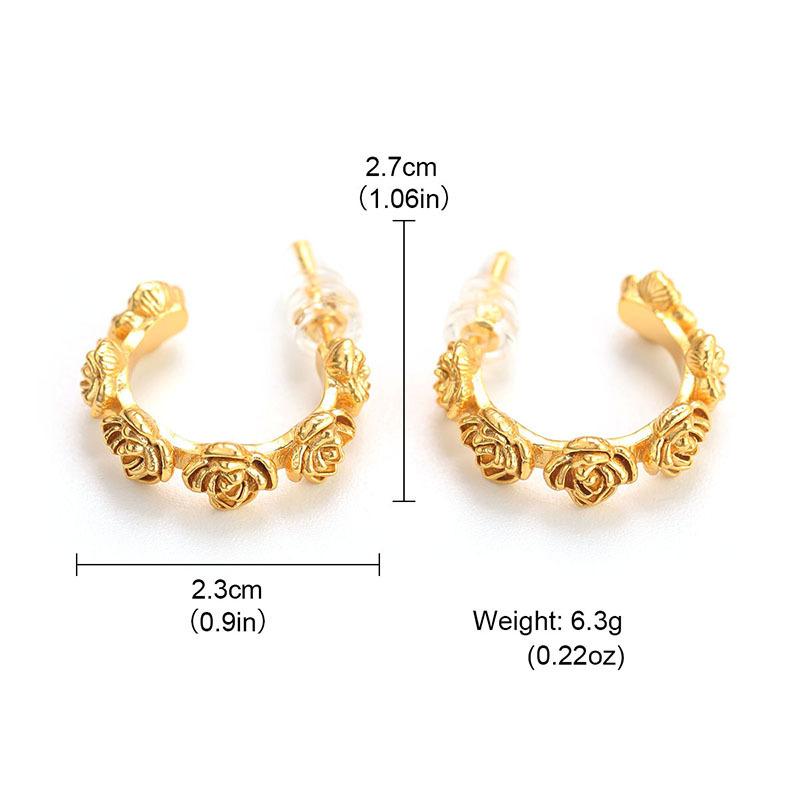 

Retro rose engraved earrings, European and American stud earrings, sweet texture temperament, golden earrings for women