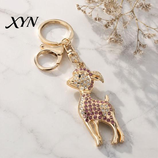 Animal Key Ring Rhinestone Sheep Keychain for Backpack, Sparkly Goat Car Ring, Sparkling Decorative Lamb Pendant Backpacks and Handbags Zodiac