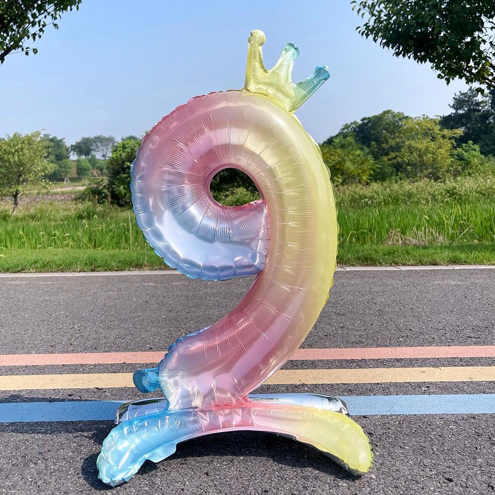 

32 Inch Crystal Gradient Number Stand Foil Balloons with Crown Figures Globos 0-9 Birthday Party Decorations Wedding Baby Shower 1pcs&32inch