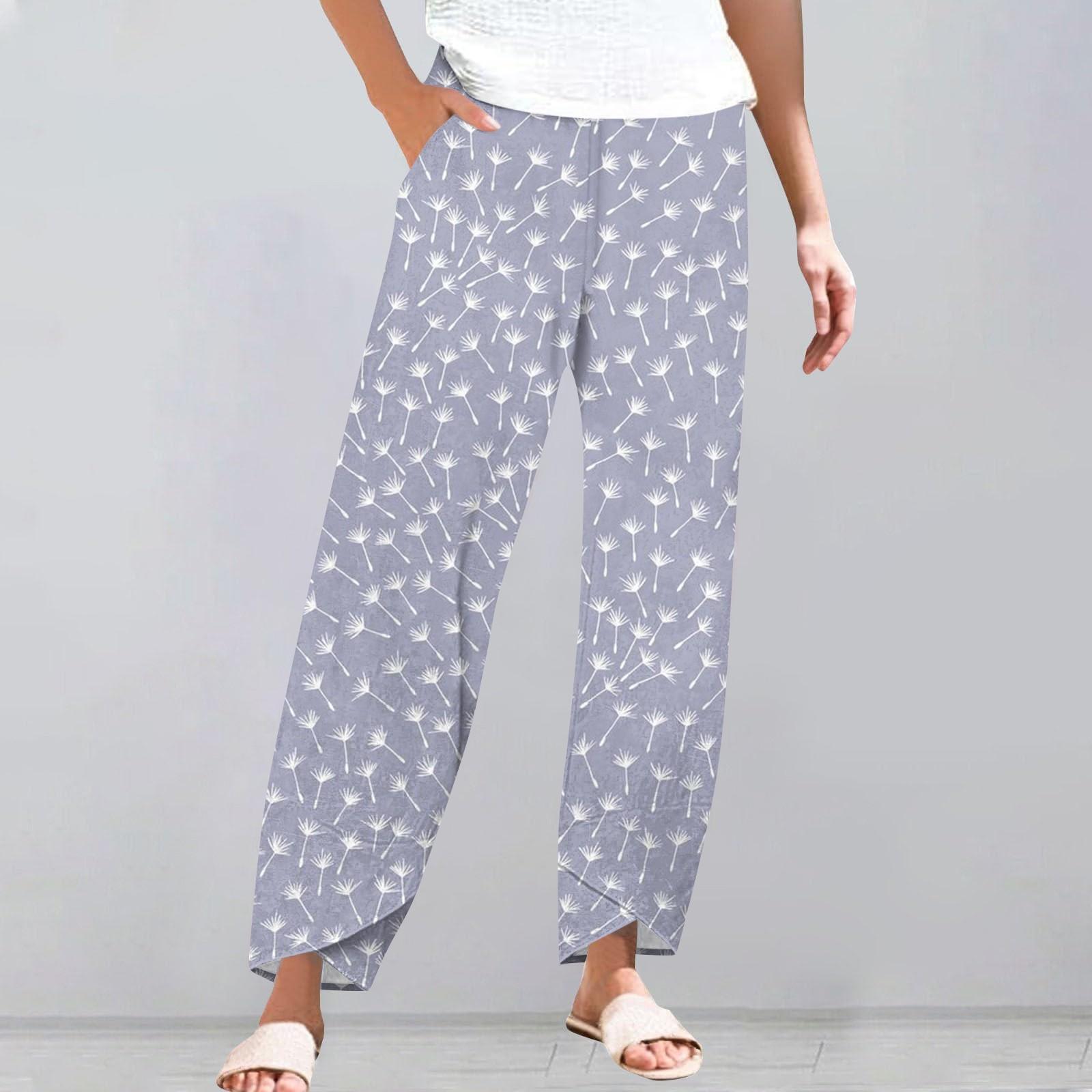 

Брюки женские летние повседневные широкие брюки с эластичной резинкой на талии и карманами M фиолетовый