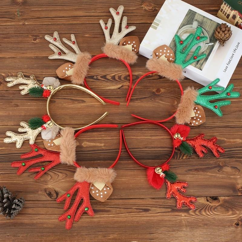 Festival Deer Antler Headpiece With Soft Fabric And Jingling Bells Comfortable Christmas Hair Ornament For Family