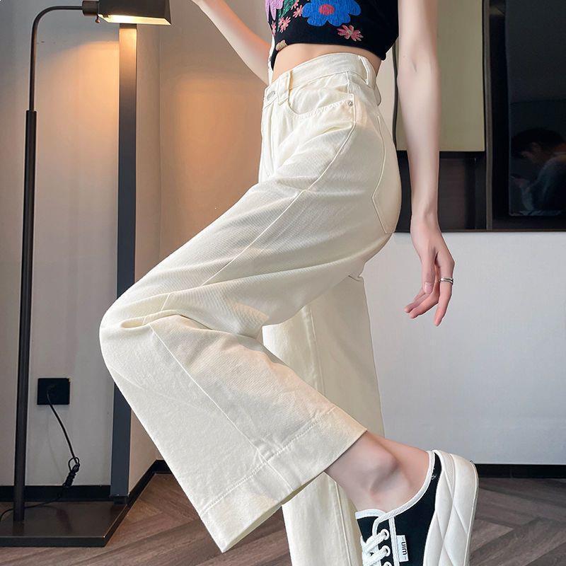 2026 Khaki High-Waisted Cropped Wide-Leg Jeans for Women