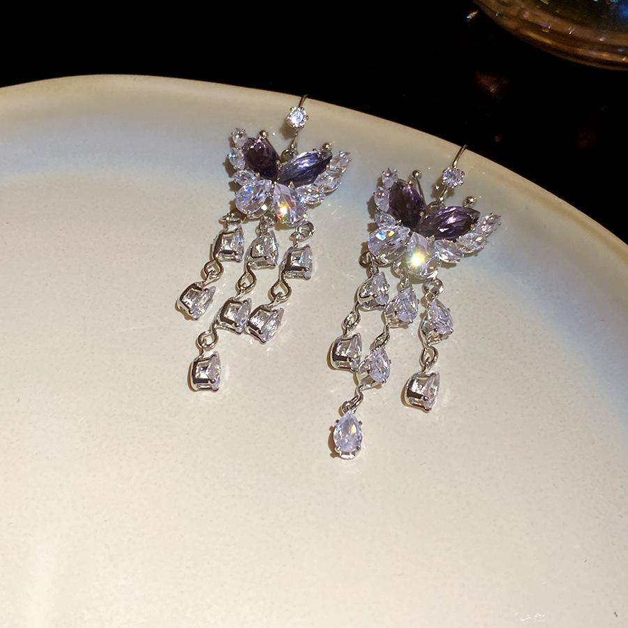 

Korean flash zircon butterfly water drop ear hook ins super fairy sweet and exquisite earrings light luxury high-end earrings women