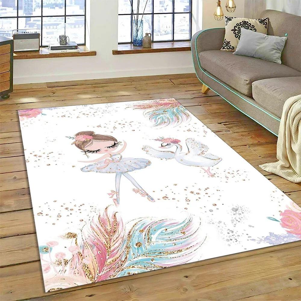 Niedlicher Traum Ballett Mädchen Teppich Leicht zu Reinigen Zuhause Flur Balkon Badezimmer Rutschfest Salon Sofa Boden Große Fläche Deko Weicher Teppich