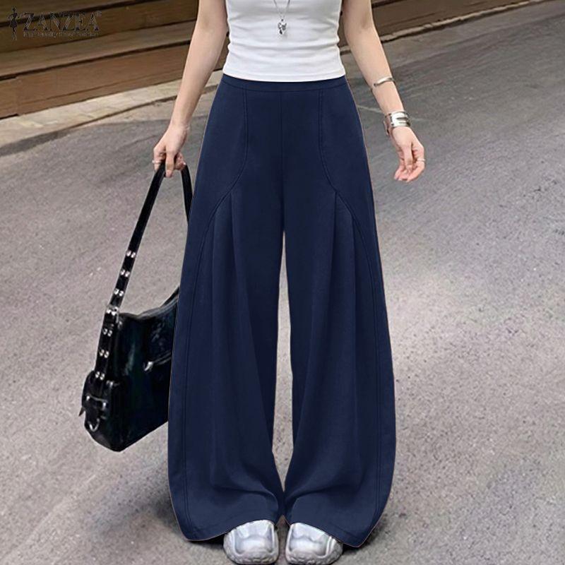 ZANZEA Women Casual Elastic Waist Loose Long Pants