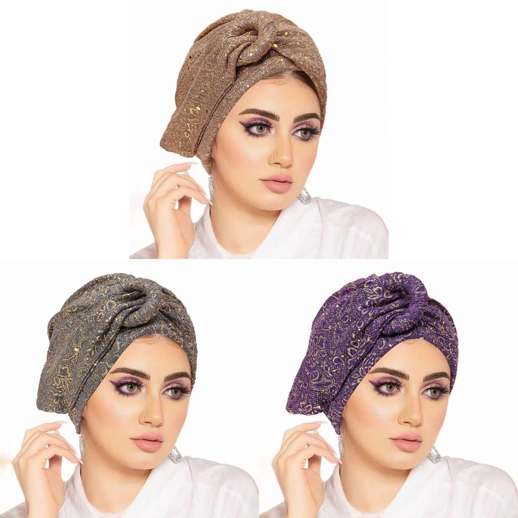 Modern Ladies Sequin Twisted Headscarf Hat With Ethnic Style For All Seasons