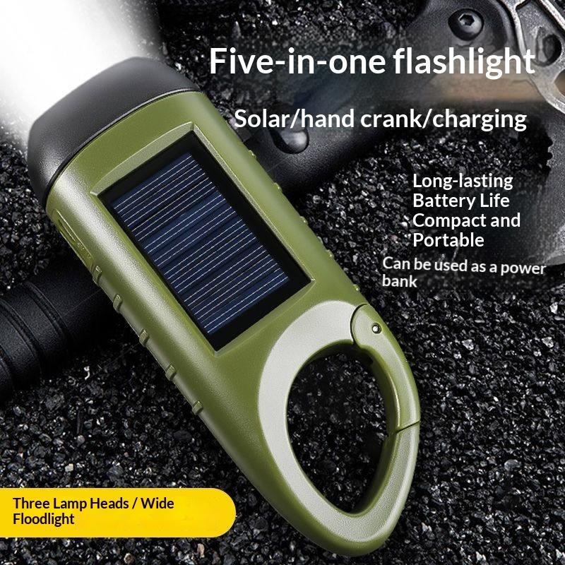 Solar Powered Hand Crank Flashlight Multi-Function Camping Emergency Led Light Outdoor Illumination Power Generation Torch