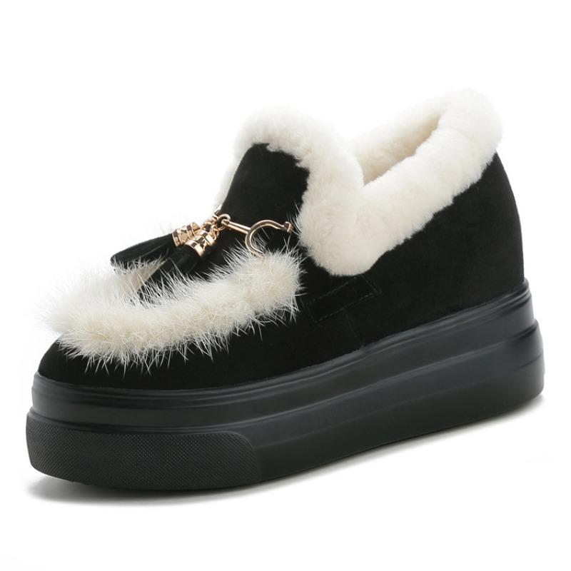 Trend Sunday Winter Women's Shoes New Mink Wool Warm Cotton Shoes Women's Height Increasing Casual Student Shoes Women